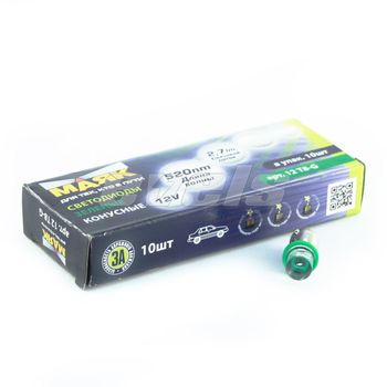 Лампа светодиодная "Маяк" 12V Т8 (BA9S) [1LED CONE] GREEN 3000K 2,8Lm