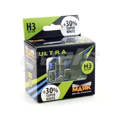 Лампы "Маяк УЛЬТРА" 12V H3 55W (Pk22s) Super White +30% — основное фото